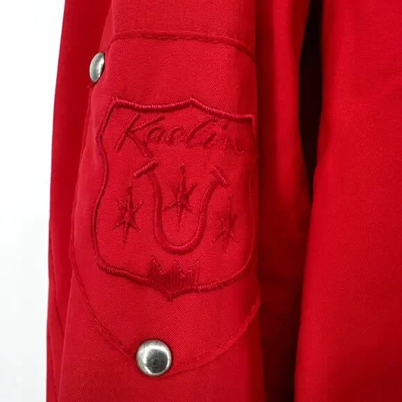 Vintage Kaelin Ski Jacket 80s Full Zip Crest Patch Zip Pockets Red Large